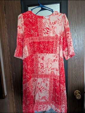 next Red and Cream Floral Patchwork Midi Dress
